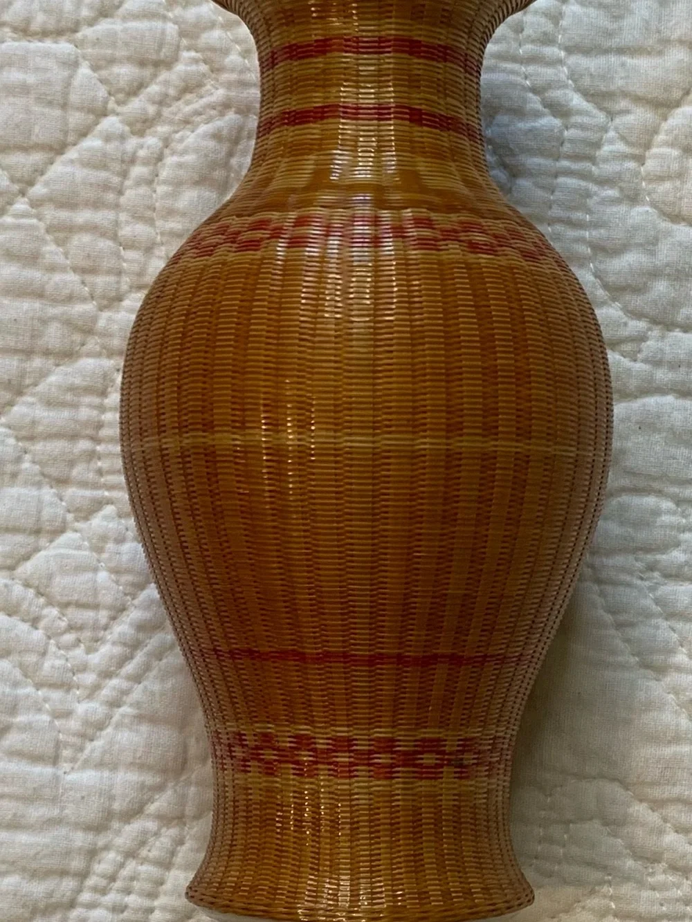 Vintage Chinese FINE Rattan Bamboo Woven Porcelain Vase